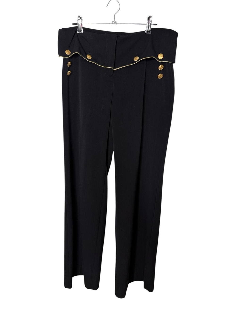 Caché Black Gold Sailor Military Wide Leg Trousers Pants Size 10